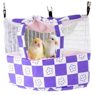 Imagem de CXYYXF Ninho de pássaro respirável para casa de pássaros de verão cabana de galpão rede suspensa para gaiola cabana de papagaio refúgio para hamster periquito periquito calopsitas Lovebird (roxo, G)