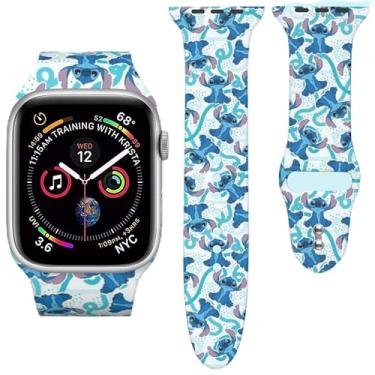 Imagem de Pulseira de desenho animado compatível com Apple Watch 49 mm, 45 mm, 44 mm, 42 mm, 41 mm, 40 mm, 38 mm, pulseira esportiva de substituição para Apple Watch séries 9, 8, 7, 6, 5, 4, 3, 2 e 1 SE, Ultra