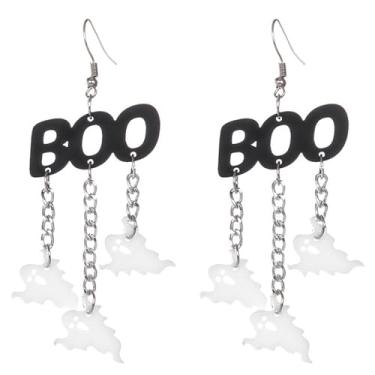 Imagem de YasiIm Brincos de Halloween feitos à mão em acrílico com espiral, fantasma, gótico, engraçado, animal, fantasma, gancho, para mulheres, Large, Metal Acrílico, Sem pedra preciosa