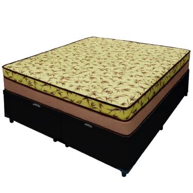 Imagem de Cama Box Baú Casal Bipartida Tokio D33 138x188cm Tecido Sintético Preto com Colchão Esp...