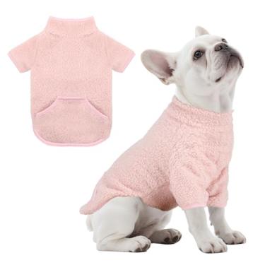 Imagem de LONTEPET Suéter de cachorro de gola rolê, moletom térmico para cachorro com bolso, roupas de inverno para animais de estimação, roupas pequenas para animais de estimação, pulôver macio (rosa, grande)