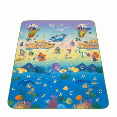 Imagem de Tapete de Atividades Infantil Dobrável 120x180cm Tatame Bebê Dupla Face Impermeável Antiderrapante Portátil Macio Antialérgico Educativo Multiuso (Aqua)