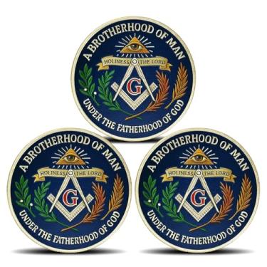 Imagem de Masonic Challenge Coin - A Brotherhood of Man Under The Fatherhood of God Symbolic Token with Inspirational Phrase (Pack of 3)