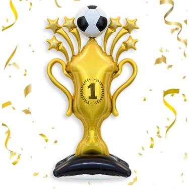 Imagem de Balão gigante de troféu de futebol em pé, balão esportivo campeão de 152 x 81 cm para decorações de festa de aniversário de futebol, arco de balão de futebol