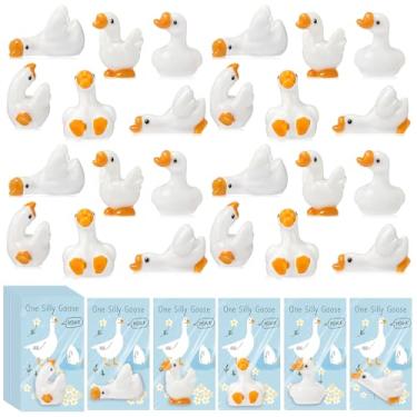 Imagem de Weysat 30 conjuntos One Silly Goose 1º aniversário festa decoração menina menino chá de bebê lembrancinha mini resina ganso estatuetas com cartões para decoração de aniversário de convidados (azul)