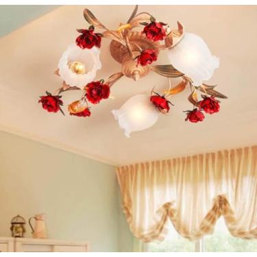 Imagem de Lustre De Decoração Rosa Romântico Criativo Em 3/6 Braços Estilo Europeu Floral Embutido Luminária De Teto Para Quarto Cozinha Sala De Jantar Luz De Teto, 3 head