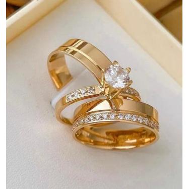 Imagem de Par Alianças Casamento Banhada a ouro + Gravação + Anel - Dolce Vita A