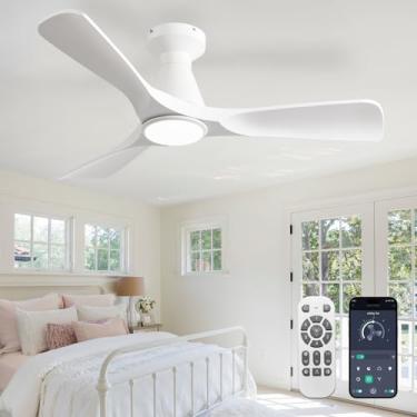 Imagem de BvenuBigLite Ventiladores de teto com luzes e aplicativo: Ventilador de teto de baixo perfil de montagem embutida para quarto - Ventilador regulável com controle remoto branco 3 lâminas ultra