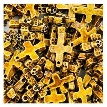 Imagem de Pingente Caveira Crucifixo 20x17mm 5pçs Resina Tom Madeira - Macall