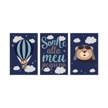 Imagem de Kit 03 Quadros 30x20 para Quarto de Bebê  - Azul Escuro - Fixa Persona