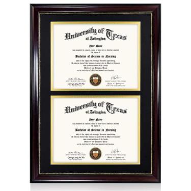 Imagem de Frame Graduation Mall Double Diploma 14x20 cm em mogno com tapete - Gr