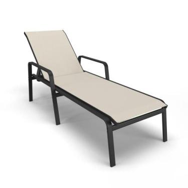 Imagem de Espreguiçadeira Piscina Praia Alumínio Preto Tela Bege - Aluv Móveis