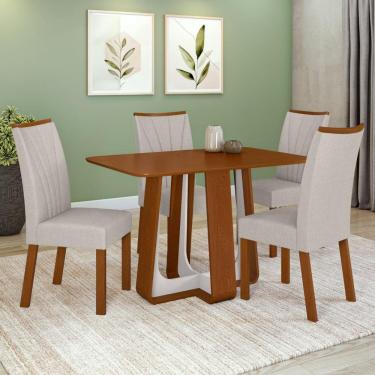 Imagem de Conjunto Sala de Jantar Mesa Easy Pop 120x80cm Tampo MDF com 4 Cadeiras Confort  Linho Mosaico Cinza Frassino/Off White