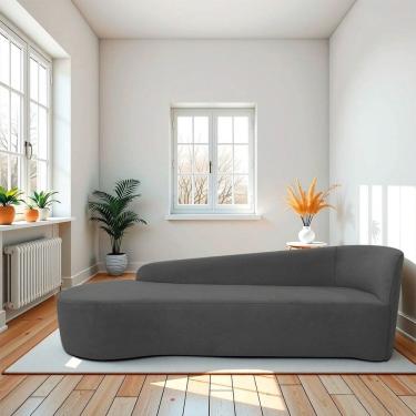 Imagem de Recamier Curvo Orgânico 200cm 3 Lugares Lado Esquerdo para Sala Estar Linho Paris Cinza Escuro