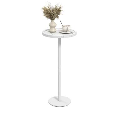 Imagem de KJGKK Mesa de bebida, 28 cm de diâmetro, mesa lateral com pedestal pequeno, mesa de coquetel redonda, mesa de canto circular com base de metal, para espaços pequenos, sala de estar, quarto, mármore