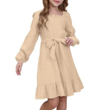 Imagem de Vestido de algodão para meninas, estilo outono, manga comprida, tamanh