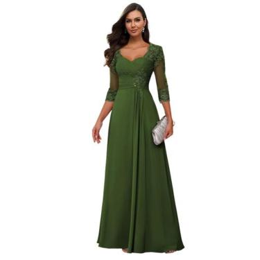Imagem de Vestido Loyeloy Verde Oliva Chiffon A-line Maxi Mother Bride