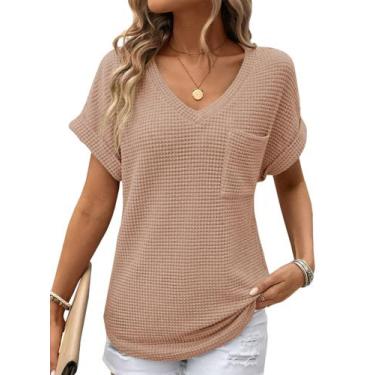 Imagem de Blusas Dokotoo Summer 2025 Fashion Waffle Knit com decote em V para mu