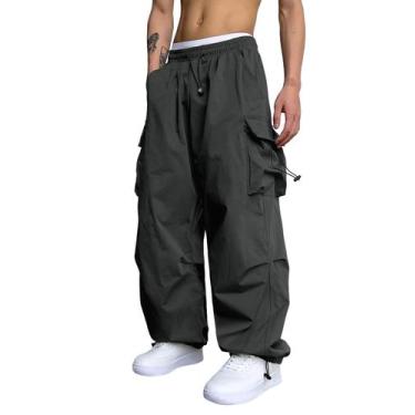 Imagem de Calças cargo ZAFUL Flat Pocket Parachute para homens cinza escuro M