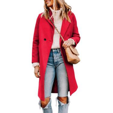 Imagem de Pea Trench Coat Tanming, mistura feminina de lã vermelha, GG