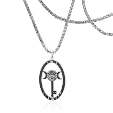 Imagem de SIPURIS Colar Hecate, pingente de deusa da lua tripla, roda de símbolo de Hecate, joia de amuleto pagão Wiccan mágico para homens e mulheres, 1.5*0.95in, Aço inoxidável, Sem Pedra Preciosa