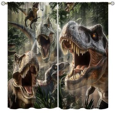 Imagem de Hazuff Cortinas de tiranossauro para meninos, pré-histórico, floresta primitiva, jurássico, dinossauros antigos, estampa de cortinas de janela para crianças, quarto de adolescente, sala de estar, 107