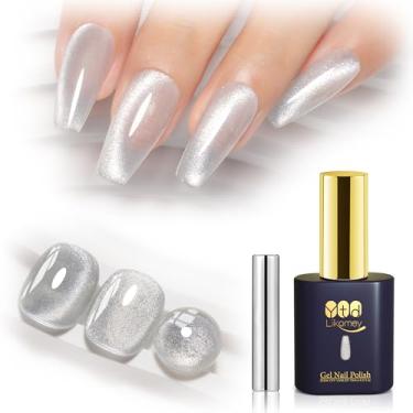 Imagem de YTD Likomey Esmalte de gel Cat Eye, cristal 15 ml prata brilho magnético cintilante geleia translúcida brilhante outono inverno salão casa UV unha verniz com bastão magnético, livre de HEMA, livre de