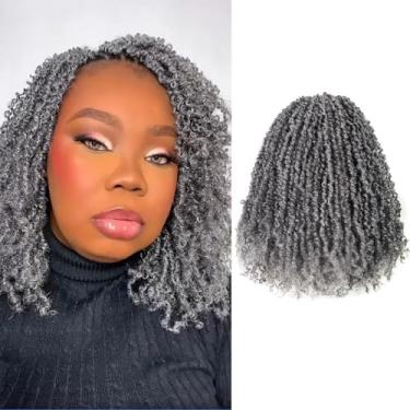 Imagem de GIX Cabelo de crochê Yanky Twist - 20 cm, 8 pacotes (30 fios/peças), sal e pimenta pré-torcido, macio, mola, mini torcido, curto Bob Passion Twist, tranças de crochê (20 cm, SP/Cinza-8P)