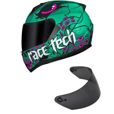 Imagem de Capacete Race Tech Sector Kraken Verde e Rosa Mais Viseira Fumê