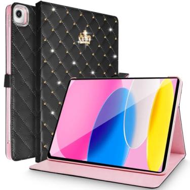 Imagem de Changjia Capa para iPad 10.2 9ª/8ª/7ª geração 2021/2020/2019, coroa de diamante, fofo, elegante, couro PU, inteligente, com suporte automático para hibernar/despertar, capa protetora à prova de choque