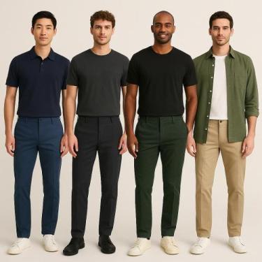 Imagem de Kit 4 Calças Alfaiataria Jeans Masculina Skinny Slim Sarja Com Lycra -