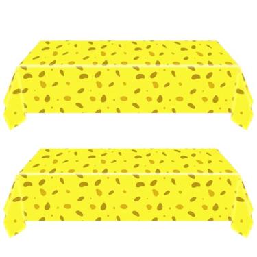 Imagem de OUSHISS 2 peças de toalhas de mesa amarelas com tema de esponja amarela, decorações de festa de aniversário, toalhas de mesa descartáveis oceânicas