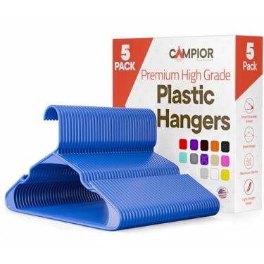 Imagem de Cabides de plástico – Conjunto de cabides resistentes para organizar roupas, vestidos e casacos, comporta até 2,3 kg, cabides que economizam espaço com ranhuras antiderrapantes nos ombros, pacote com