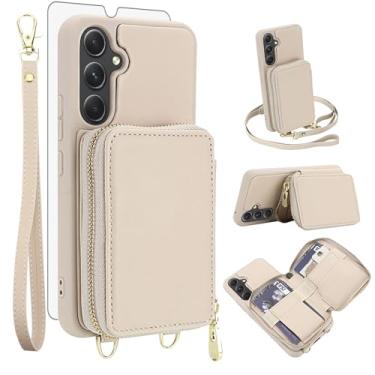 Imagem de Capa de celular para Samsung Galaxy A14/M14 5G carteira celular com protetor de tela de vidro temperado, alça transversal, suporte para cartão de crédito com bloqueio de RFID A 14 4G 14 A 14 M G5