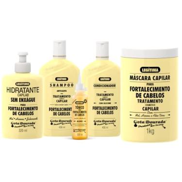 Imagem de Kit Gota Shampoo e Condionador Dourada Tradicional e Máscara Capilar 1kg e Creme Hidratante Fortalecedor Tradicional 320ml e Tônico de Alho Tradicional 100ml.
