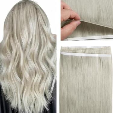 Imagem de Lacer Extensões de cabelo com fita adesiva para cabelo humano real, trama, gênio amarrado à mão, cor cinza, fita de trama em 60 g, 55 cm