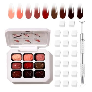 Imagem de Esmalte de gel Ombre com agarrador de metal, 100 esponjas de unhas para pintura gradiente de unhas em gel ombre e tinta para unhas, arte de manicure francesa multiestilo