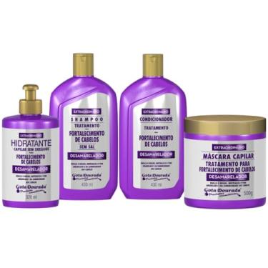 Imagem de Kit Gota Dourada Shampoo Desamarelador 500g e Condicionador Desamarelador 430ml com Máscara Desamareladora 500g e Creme Hidratante Desamarelador 320ml