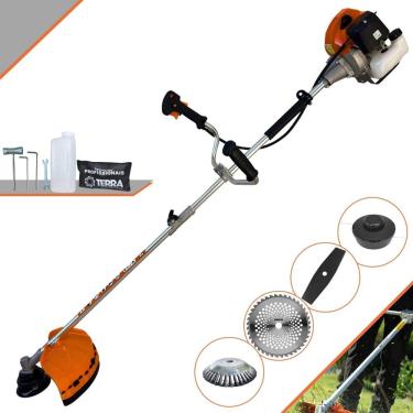 Imagem de Máquina de Cortar Grama Terra GRHB-430 Bipartido 43cc 1,7HP Roçadeira Completa Com Faca 2 Pontas, Faca 40 Dentes + Carretel + Escova de Aço 38 Cerdas