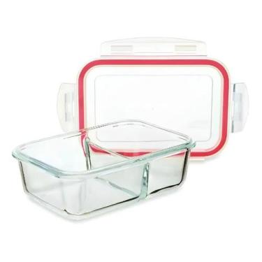 Imagem de Pote retangular 2 divisoria 500ml com tampa lock vermelho - Casambient