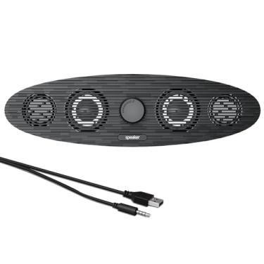 Imagem de MELOGAGA Alto-falantes compactos alimentados por USB com alto-falante duplo de 3 W e diafragma duplo – som estéreo, botão de controle de volume, auxiliar de 3,5 mm para PC, laptop, tablet, telefone