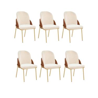 Imagem de Conjunto para Sala de Jantar com 6 Cadeiras Vitta Dourado/Terracota/ Pérola