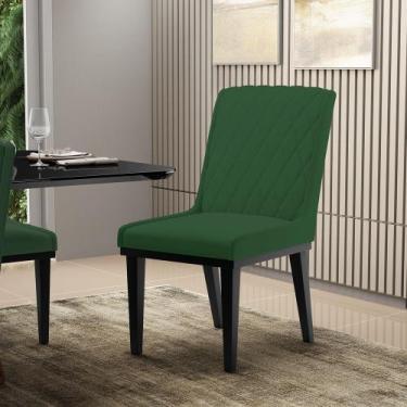 Imagem de Cadeira Sala de Jantar Base Madeira Preto Sofia Veludo Verde D03 - D'R