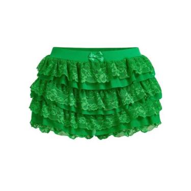 Imagem de Shorts BEAUDRM Y2k Ruffle Lace Lolita Bloomers verdes para mulheres
