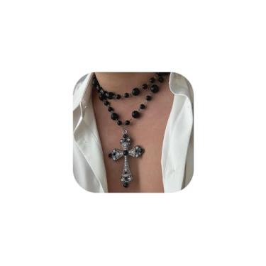 Imagem de Colar gótico com cruz de pérola e pingente de cruz longa em camadas góticas duplas vintage punk joias de festa, 1, Liga de aço, Sem Pedra Preciosa