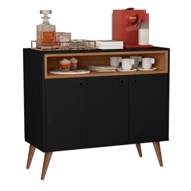 Imagem de Aparador Buffet Retrô Pés Palito Cantinho Do Café Paris 3 Portas - Cor: Preto Com Freijó - Lojas K7 Móveis