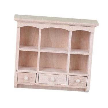 Imagem de menolana Armário de parede para casa de bonecas em miniatura de madeira, escala 1:12, móveis de cozinha, prateleira de exposição, acessórios de decoração