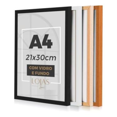 Imagem de Kit 4 Molduras Quadro A4 21x30 Com Vidro Poster Certificado (Madeira clara)