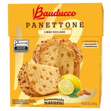 Imagem de Panettone com Limão Siciliano e Passas Brancas Cobertura Açucarada e Amêndoas Bauducco 500g