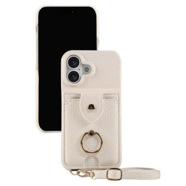 Imagem de POYUFRG Capa transversal para iPhone 17 Pro Max/17 Pro/17 Air/17, capa carteira de couro elegante com porta-cartões e suporte de anel de metal, branca, 17 ProMax